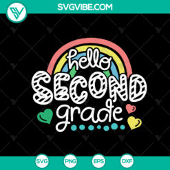 2nd Grade Back to School SVG design with a rainbow theme for teacher shirts, perfect for Cricut, featuring First Day elements. Instant Download.