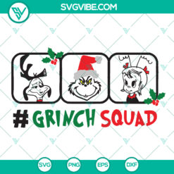 Grinch Squad SVG Christmas Bundle featuring fun holiday designs, perfect for instant download.