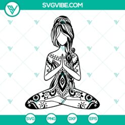 Mandala Zentangle design featuring a Yoga Girl, SVG illustration with intricate patterns, perfect for instant download.