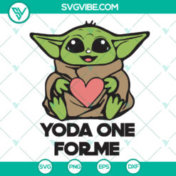 Yoda baby Valentine's Day SVG with heart design, perfect for Star Wars fans. Instant download cute and lovable Baby Yoda themed image.