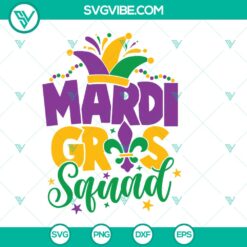 Mardi Gras Squad SVG Bundle with festive Carnival & Fat Tuesday shirt design elements for celebration. Great for DIY projects.