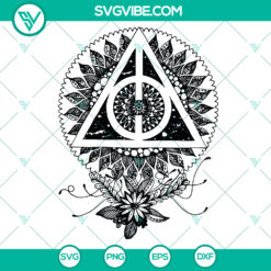 Dark Deathly Hallows Harry Potter themed mandala digital design in SVG, PNG, DXF, and EPS formats - Instant download.