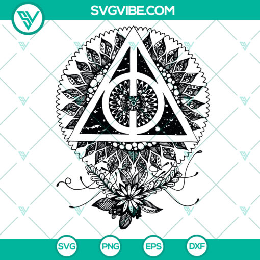 Dark Deathly Hallows Harry Potter themed mandala digital design in SVG, PNG, DXF, and EPS formats - Instant download.