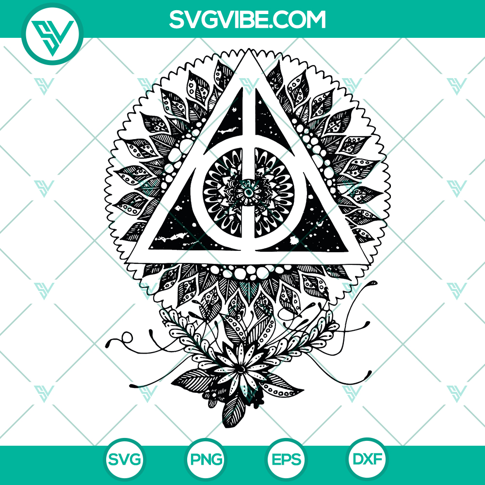 Death Hallows Harry Potter Mandala Svg Png Dxf Eps – Instant Download Dark Deathly Hallows Harry Potter themed mandala digital design in SVG, PNG, DXF, and EPS formats - Instant download.