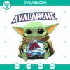 Baby Yoda hugging Colorado Avalanche logo on NHL-themed hockey t-shirt with Star Wars design, available for instant download as PNG.