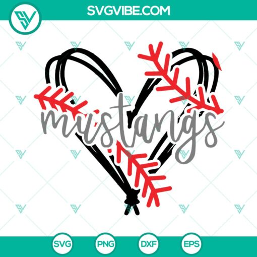 Mustangs baseball team spirit heart SVG, perfect for vinyl cutting, commercial use.