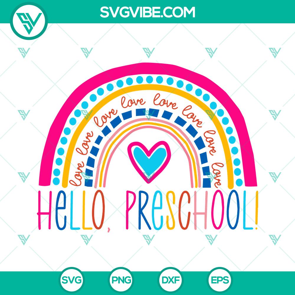 Hello Preschool Rainbow SVG – Back to School Cutting File Design Colorful "Hello Preschool" rainbow SVG cutting file for back to school, ideal for crafting projects.