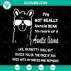 Auntie Llama digital art print with vibrant colors and geometric patterns, perfect for instant download.
