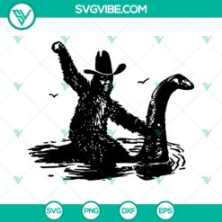 Bigfoot riding Loch Ness Monster SVG - Unique Sasquatch design for cut files, perfect for crafts and projects.