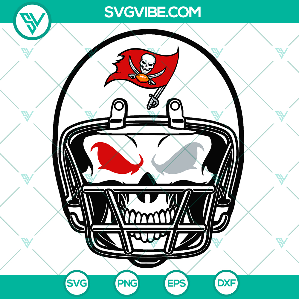 mockup-928783137.jpg Tampa Bay Buccaneers themed skull helmet, SVG download for NFL football fans. Bold design with team colors and logo.