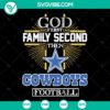 God First Family Second Cowboys Football SVG - a silhouette cut file design for fans, featuring a football and text. Perfect for crafting projects.