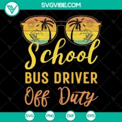 School bus driver off-duty SVG & PNG cut files with amusing back-to-school and summer vacation designs for digital crafting.
