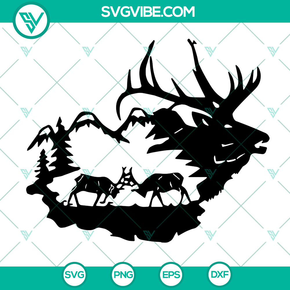 mockup-982232160.jpg Elk buck deer clipart SVG cut file for Silhouette digital designs, perfect for rustic-themed projects.