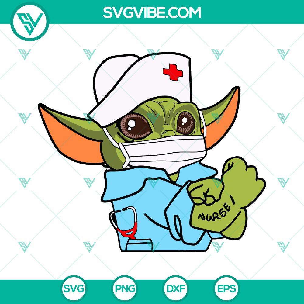 mockup-99134632.jpg Baby Yoda nurse SVG with strength, featuring Star Wars and coronavirus theme. Perfect for fans.