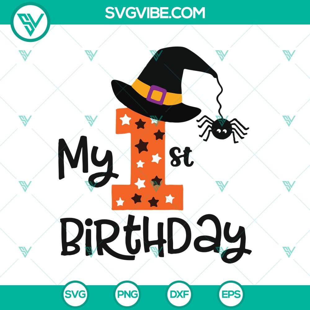 my-1st-birthday-svg-birthday-halloween-svg-my-first-halloween-birthday-svg.jpg My 1st Birthday Halloween SVG design with festive elements for the milestone celebration. Perfect for a first Halloween birthday party.