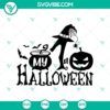 My First Halloween SVG design featuring a spooky night scene with ghosts, bats, and pumpkins. Perfect for Halloween crafting projects.