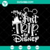 Disney castle SVG design featuring "My First Trip to Disney" and Walt Disney elements. Ideal for Disney-themed crafts and projects.