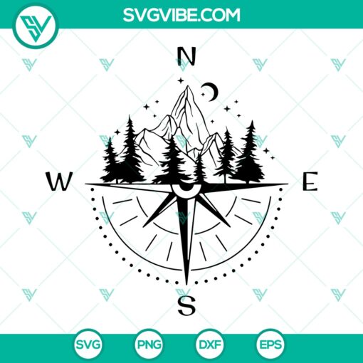 Nature Mountain Compass SVG, Camping SVG, Tree Compass SVG 1