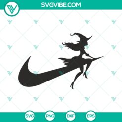 Nike witch Just Do It design SVG for Halloween with witch hat overlay, perfect for festive crafts and apparel.