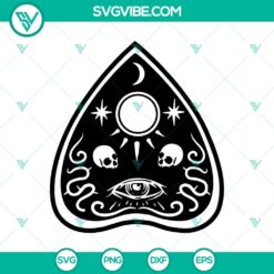 Ouija Planchette SVG with floral and skull Halloween design for crafting projects.