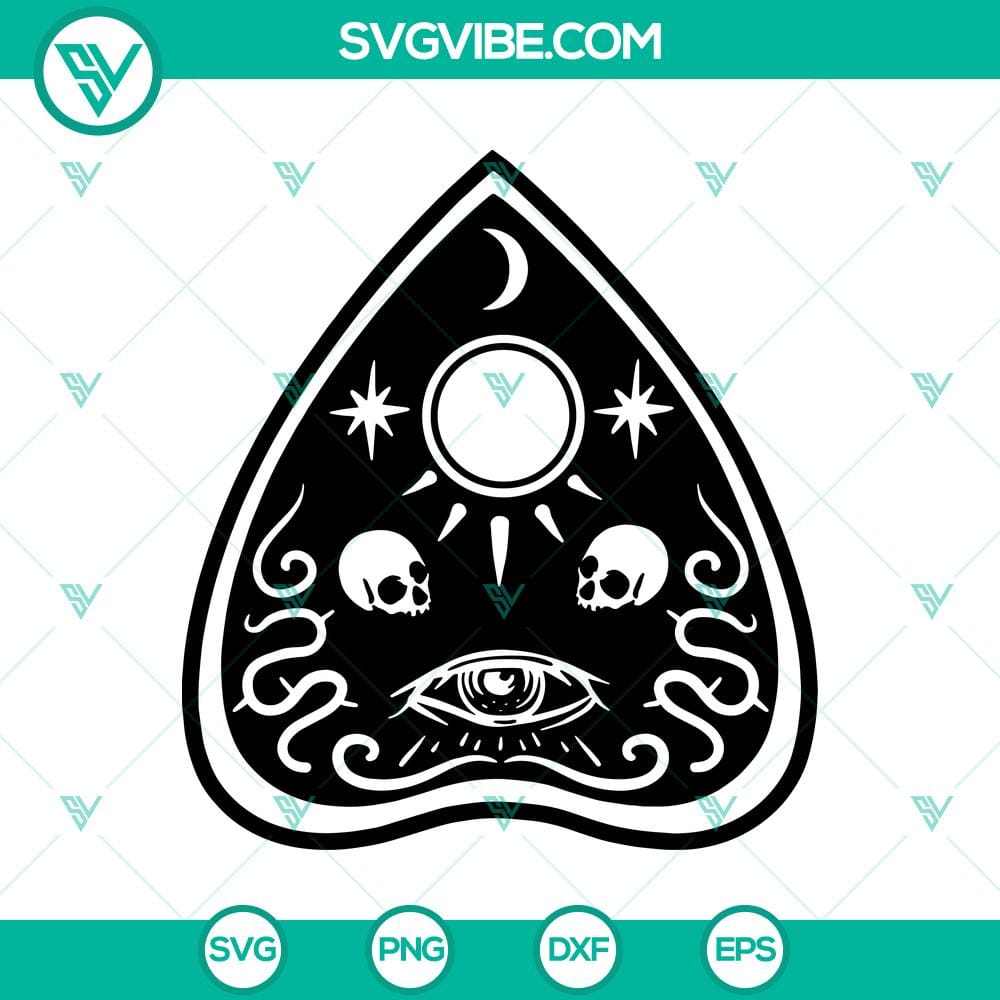 ouija-planchette-svg-floral-svg-skull-halloween-svg.jpg Ouija Planchette SVG with floral and skull Halloween design for crafting projects.