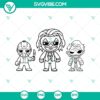 Spooky Halloween-themed SVG featuring outlines of horror icons Jason, Michael Myers, and Joker. Great for digital design projects.