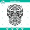 Halloween-themed skull SVG design with intricate pattern for crafts and projects.