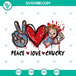 Chucky horror SVG design for Halloween featuring peace and love theme.