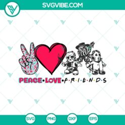Peace Love Friends Horror SVG featuring a Friends horror movie theme and Halloween elements. Great for spooky designs.
