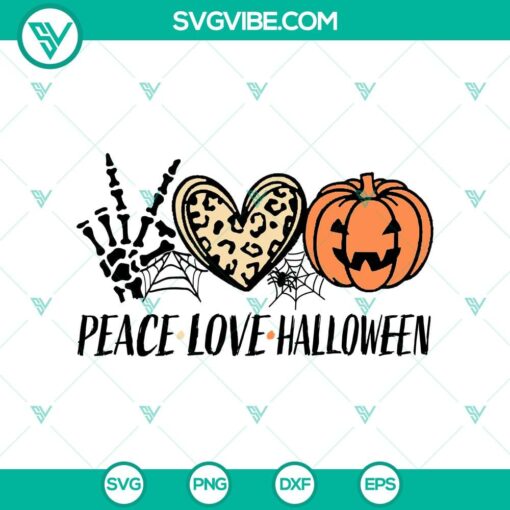 Spooky Halloween themed Peace Love Halloween SVG design, featuring scary elements. Perfect for Halloween crafting projects.
