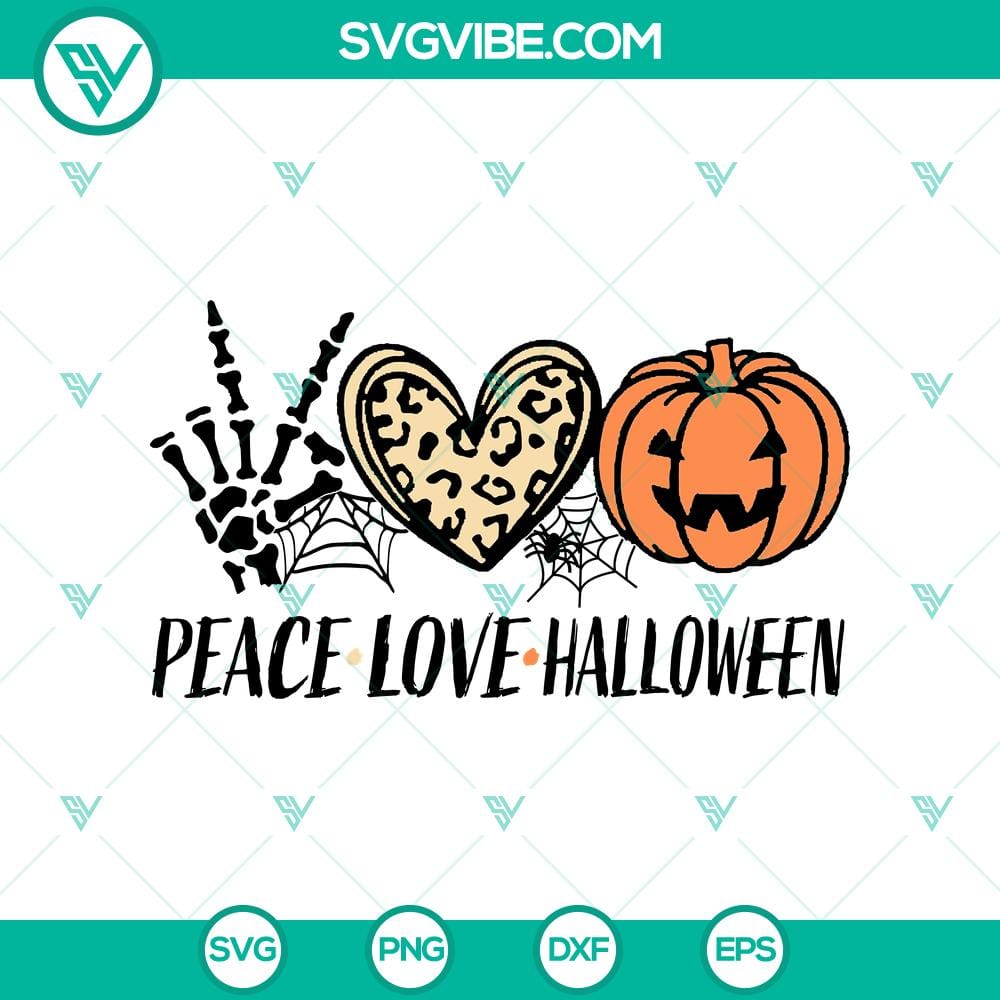 Peace Love Halloween SVG, Halloween Scary SVG, Halloween SVG Spooky Halloween themed Peace Love Halloween SVG design, featuring scary elements. Perfect for Halloween crafting projects.