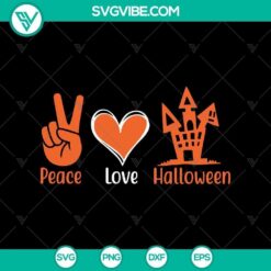 Peace Love Halloween Town SVG design for Halloween featuring spooky town, perfect for crafts and DIY projects.