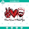 Michael Myers-themed SVG featuring "Peace Love Michael Myers" design for Halloween. Unique horror-themed digital product for crafting.