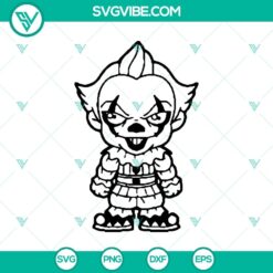 Creepy Pennywise chibi characters SVG, horror characters SVG perfect for Halloween designs.