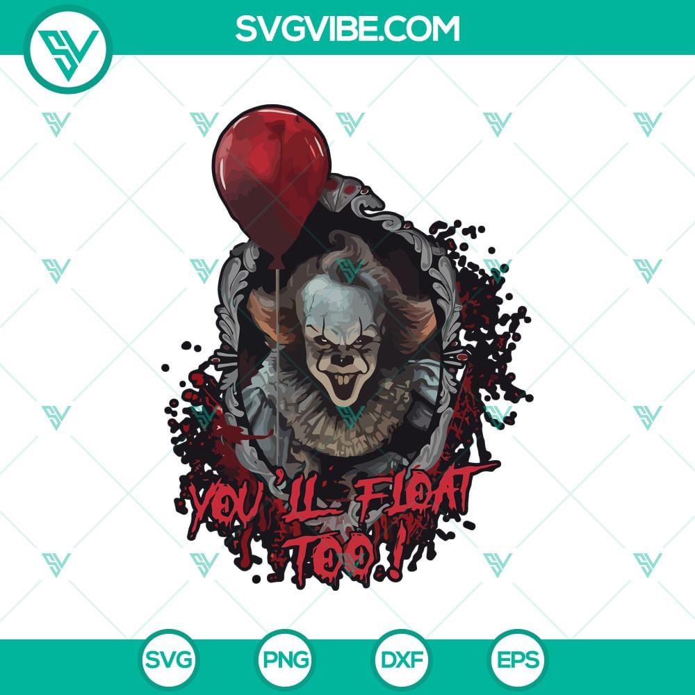pennywise-you8217ll-float-too-svg-pennywise-svg-horor-movie-svg.jpg Pennywise You'll Float Too SVG, featuring a horror movie design with the iconic character Pennywise. Ideal for Halloween projects and fans of the movie.