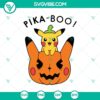 Adorable Pikachu Halloween SVG with pumpkin, perfect for festive crafts and decorations.