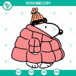 Pink Puffer Jacket Snoopy SVG DXF EPS PNG Files. Cute and playful Snoopy character design on a pink jacket. Ideal for digital crafting projects.