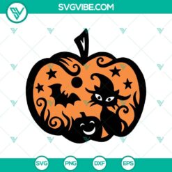 Pumpkin Black Cat Halloween SVG File for Cricut & Silhouette, DXF EPS PNG Cut Files - Spooky Design for Crafts & Decor.