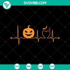 Pumpkin heart beat SVG design for Halloween with scary elements and date Oct 31. Great for spooky crafts and decor.