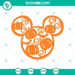 Pumpkin Mickey Head SVG design for Halloween, Mickey head silhouette with Halloween flair for crafting.