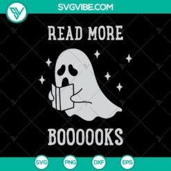 Spooky Halloween SVG design featuring "Read More Boooooks" text, Boo Boo and ghost illustrations for crafts and projects.