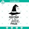 Resting Witch Face SVG design for Halloween with Scary elements and Oct 31 date.