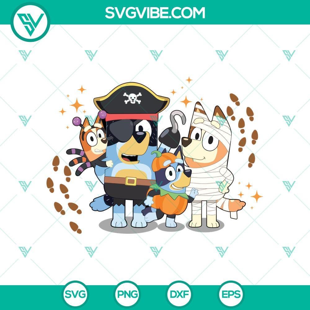 Retro Bluey And Friend Halloween SVG DXF EPS PNG Cut Files Retro Bluey & friend Halloween themed cut files for Cricut & Silhouette, SVG DXF EPS PNG formats. Ideal for Halloween crafting projects.