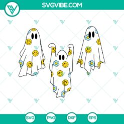 Retro ghost smiley face SVG illustration, funny Halloween design with a whimsical and spooky theme.