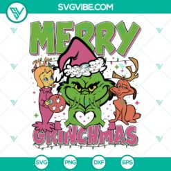 Retro Pink Christmas Merry Grinchmas SVG featuring cute holiday designs, perfect for crafting projects.