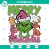 Retro Pink Christmas Merry Grinchmas SVG design with multiple file formats for crafting, featuring festive holiday elements in vibrant colors.