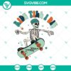 Skeleton skateboarding "Ride Till I Die" SVG design with a groovy twist, perfect for Halloween. Funny and unique Halloween SVG.