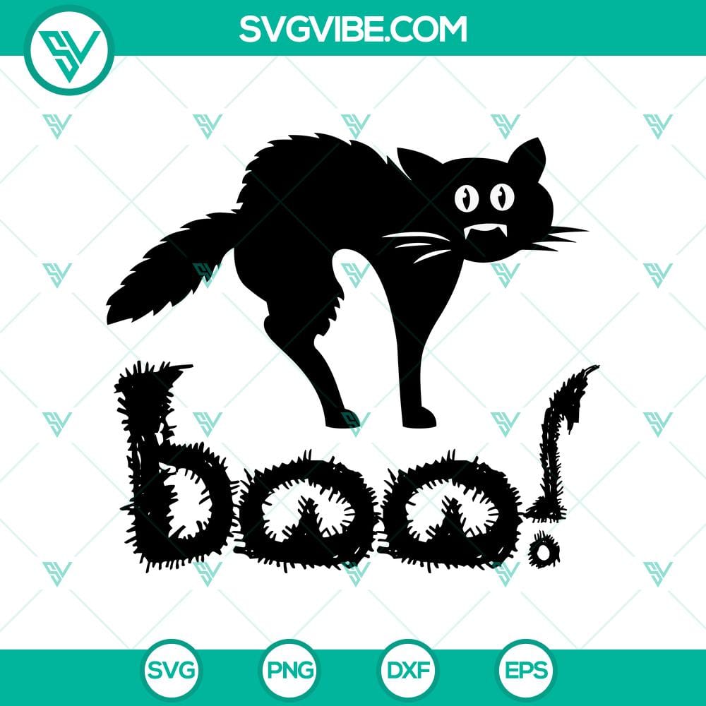 Scary Cat Boo SVG, Halloween SVG, Scary SVG, Oct 31 SVG Spooky cat with "Boo" font design in Halloween theme. Perfect for Oct 31 SVG projects.