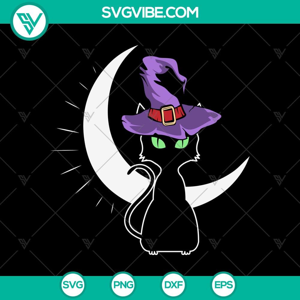 scary-halloween-black-cat-witch-hat-svg-halloween-scary-svg-halloween-svg.jpg Scary Halloween black cat with witch hat SVG design for Halloween decor, Halloween parties. Wicked Halloween SVG illustration.