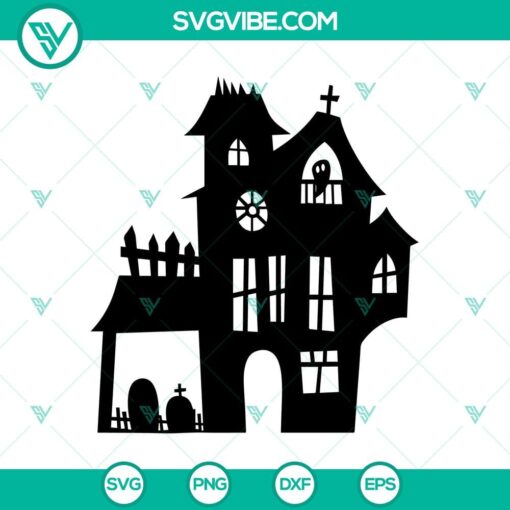 Spooky haunted mansion Halloween SVG design for digital crafts.